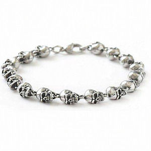 Men and Women Silver Stainless Steel Skull Linked‎ Chain Bracelet